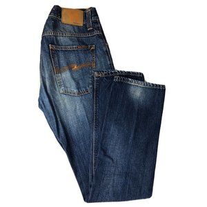 Nudie Jeans Average Joe Mens 31x34 Blue Denim Jeans Button Fly Straight Leg